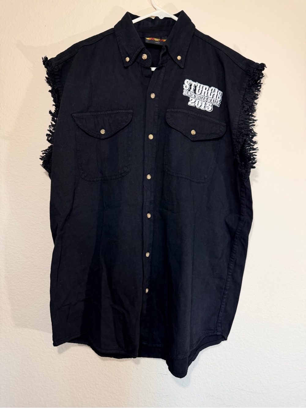 Sleeveless Black Button-Down Workshirt with Chest Logo